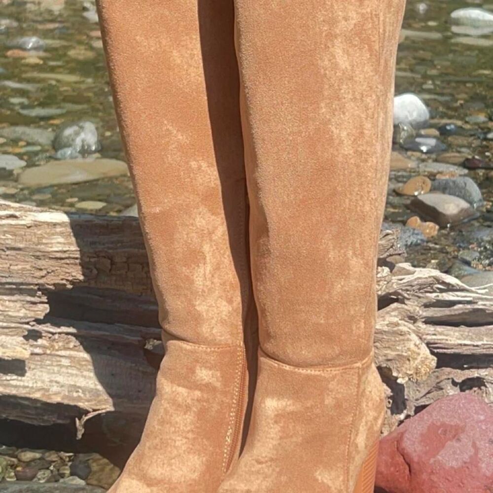 British Tan Knee-High Chunky Heel Boots